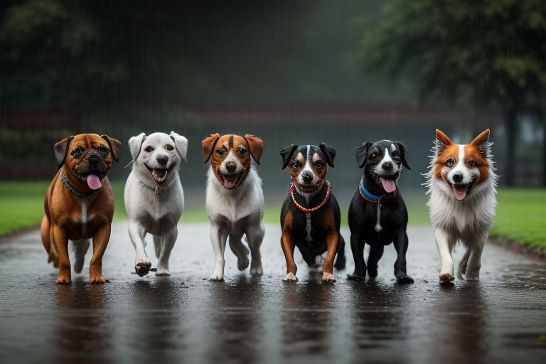 Dogs having Dehydrated food enjoys the rain